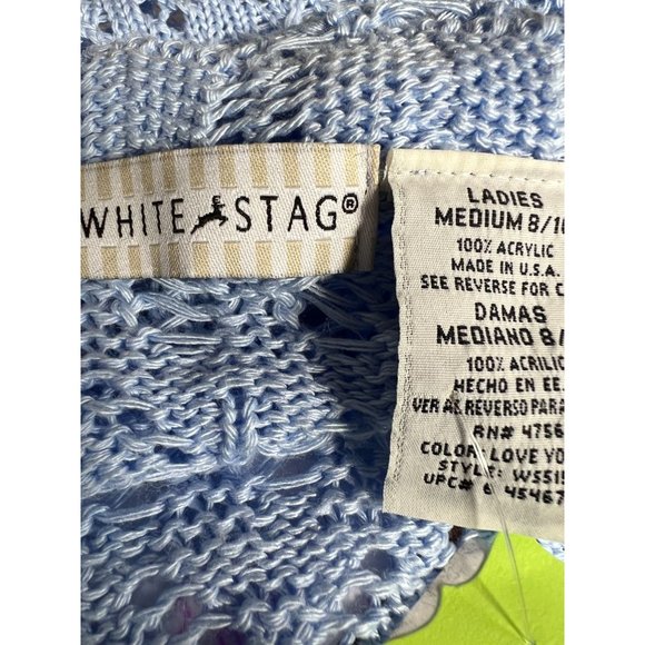 White Stag Knit Sweater Size 10 Love You Blue Acrylic Open Weave - Picture 10 of 16